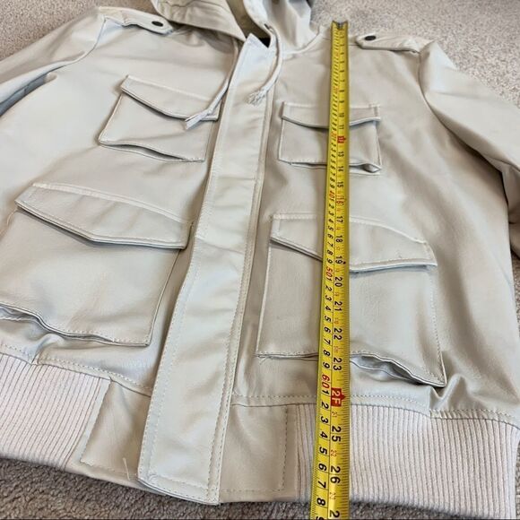 MOTO Cream faux leather hooded jacket size small - Picture 12 of 13